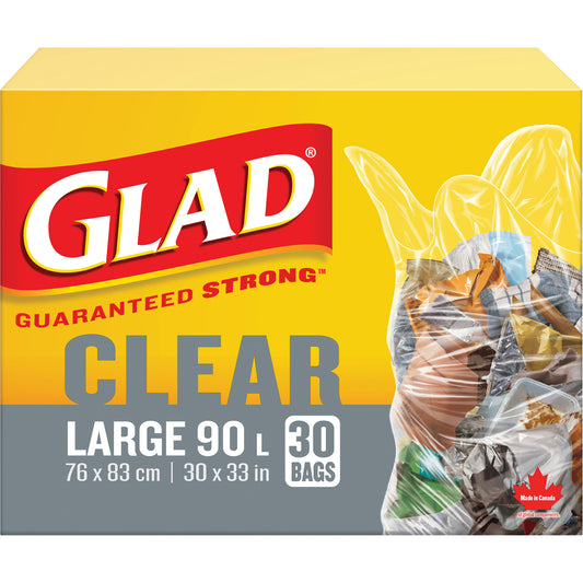 90L Garbage Bags, Regular, 30" W x 33" L, Clear