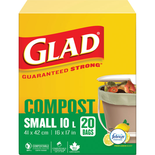 Small Compostable Bags, Regular, 17" L x 16" W, Brown, 10 L (3 Gal.) Capacity