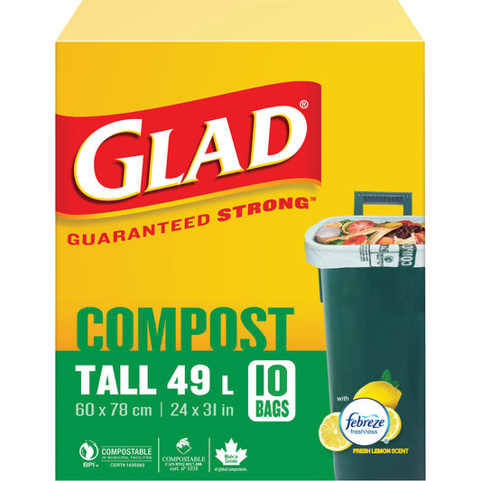 Tall Compostable Bags, Regular, 31" L x 24" W, Brown, 49 L (13 Gal.) Capacity