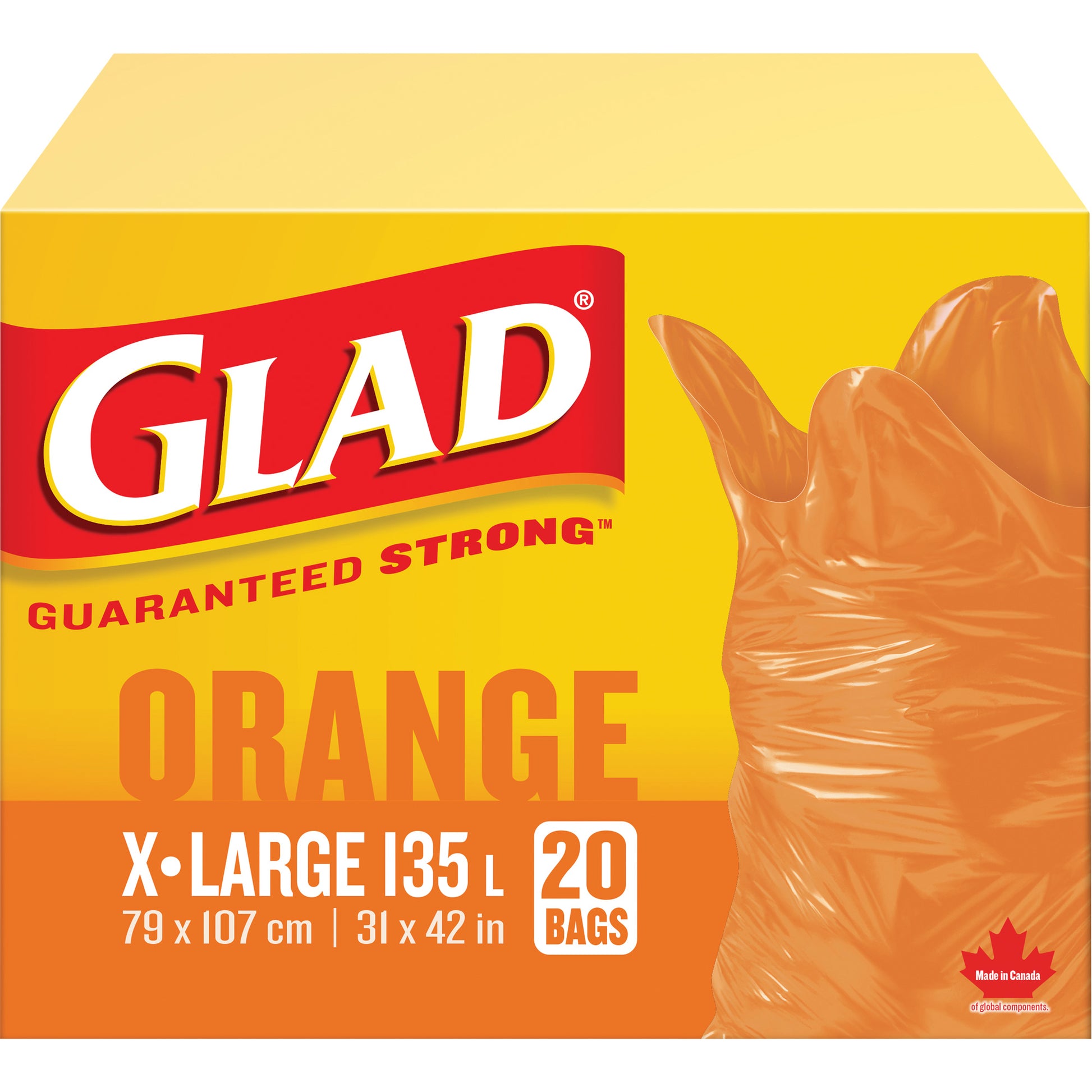 135L Garbage Bags, Regular, 31" W x 42" L, Orange