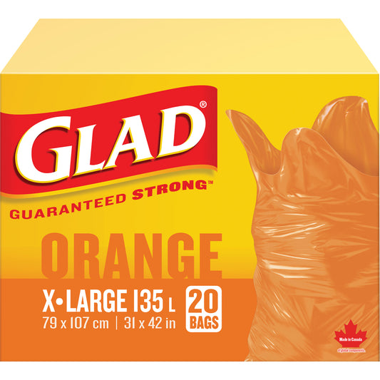 135L Garbage Bags, Regular, 31" W x 42" L, Orange