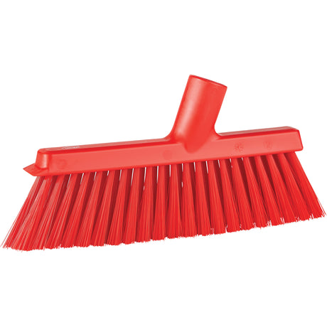 Dustpan Broom with Angled Thread, Medium Bristles, 10", Polyester, Red