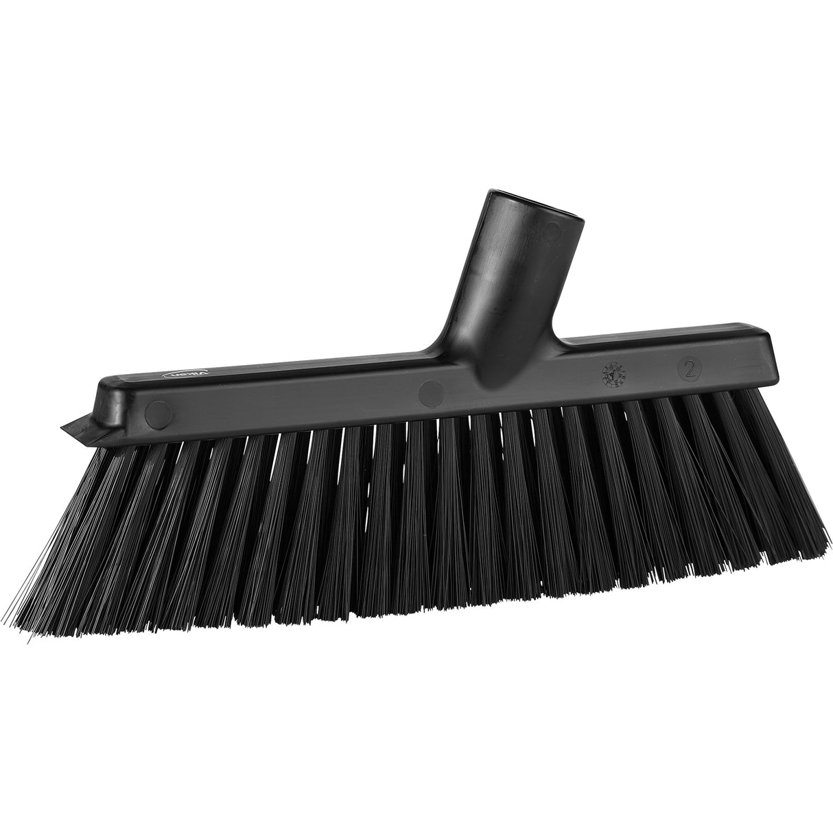 Dustpan Broom with Angled Thread, Medium Bristles, 10", Polyester, Black