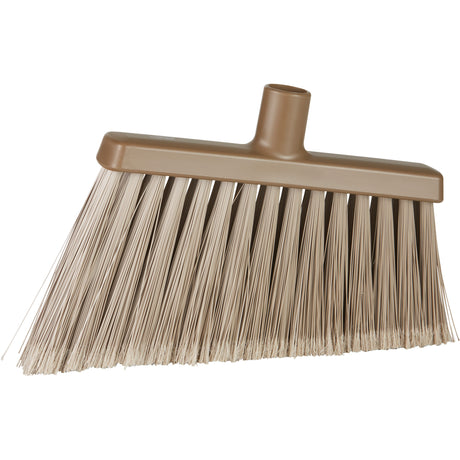 Angle Head Broom, Stiff/Split Bristles, 11-2/5", Polyester/Polypropylene/PVC/Synthetic, Brown