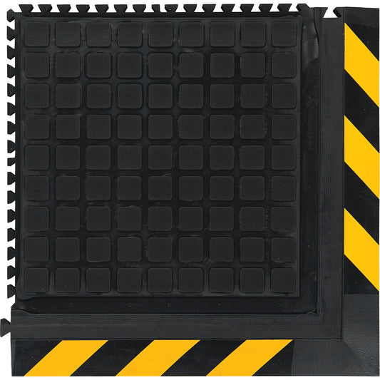 M+A Matting Hog Heaven III Comfort Modular Corner Tile, Corrugated, 1-4/5' x 1-4/5' x 3/4", Black/Yellow, Nitrile