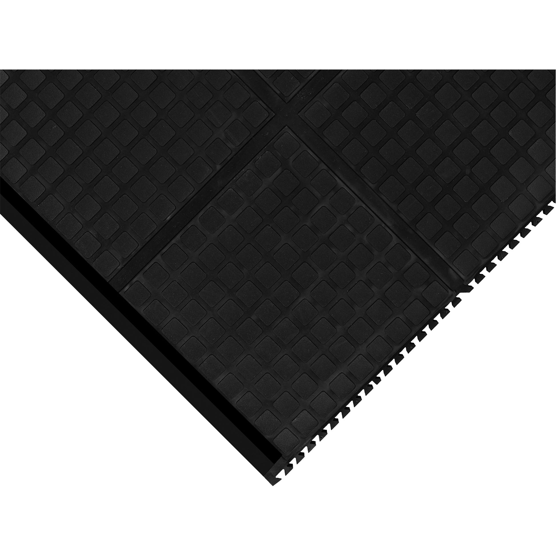 M+A Matting Hog Heaven III Comfort Modular Corner Tile, Corrugated, 3-1/3' x 3-1/3' x 3/4", Black, Nitrile
