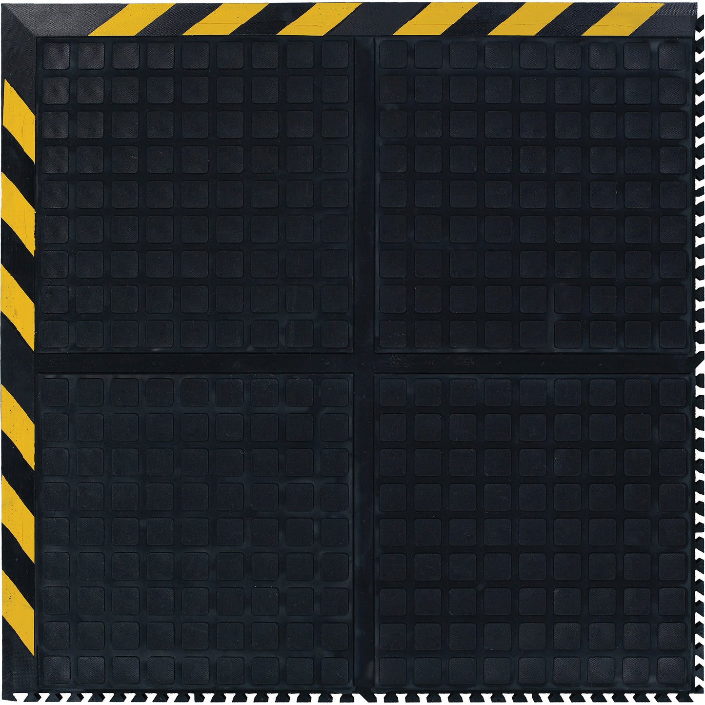 M+A Matting Hog Heaven III Comfort Modular Corner Tile, Corrugated, 3-1/3' x 3-1/3' x 3/4", Black/Yellow, Nitrile
