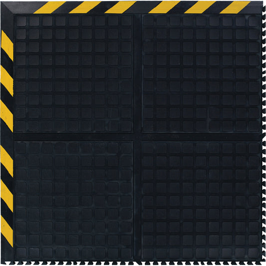 M+A Matting Hog Heaven III Comfort Modular Corner Tile, Corrugated, 3-1/3' x 3-1/3' x 3/4", Black/Yellow, Nitrile