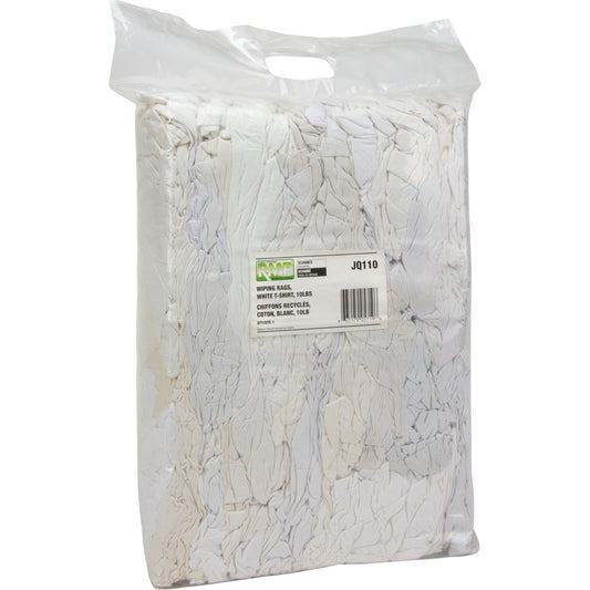 Recycled Material Wiping Rags, Cotton, White, 10 lbs.
