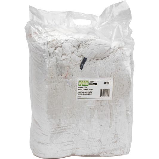 Recycled Material Wiping Rags, Cotton, White, 25 lbs.