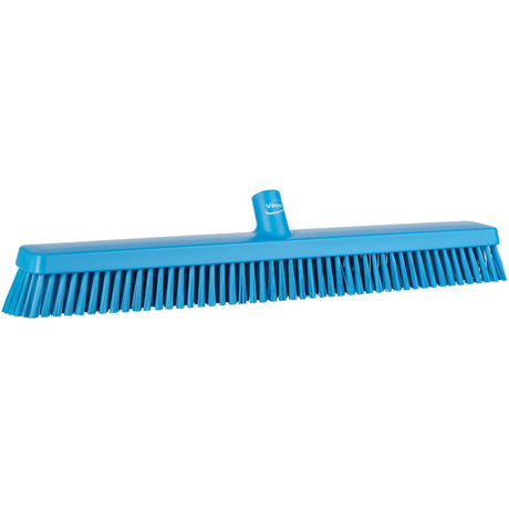 Heavy-Duty Push Broom, Fine/Stiff Bristles, 24", Blue