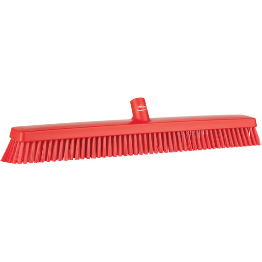Heavy-Duty Push Broom, Fine/Stiff Bristles, 24", Red