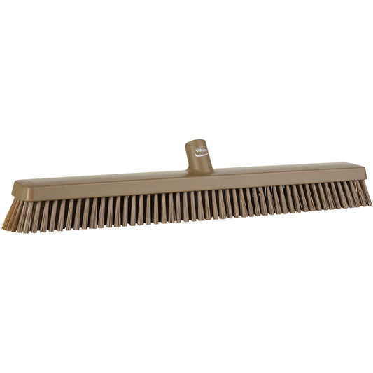 Heavy-Duty Push Broom, Fine/Stiff Bristles, 24", Brown