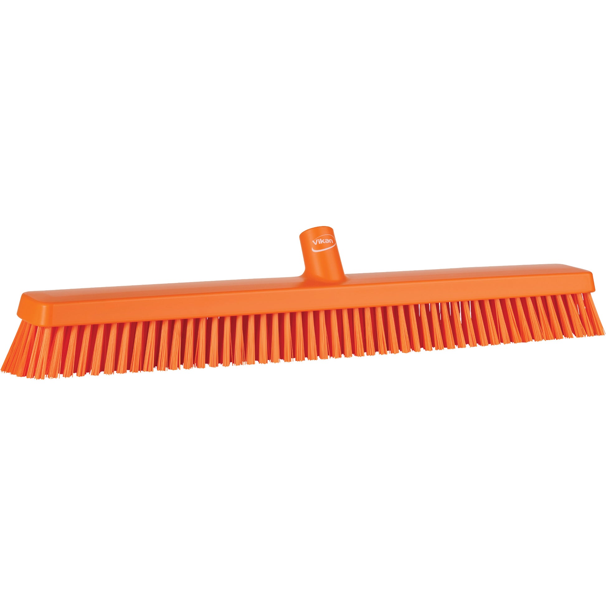 Heavy-Duty Push Broom, Fine/Stiff Bristles, 24", Orange