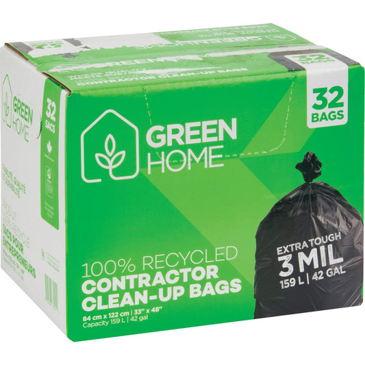 Green Home Garbage Bags, Strong, 33" W x 48" L, 3 mils, Black, 159 L (42 Gal.) Capacity