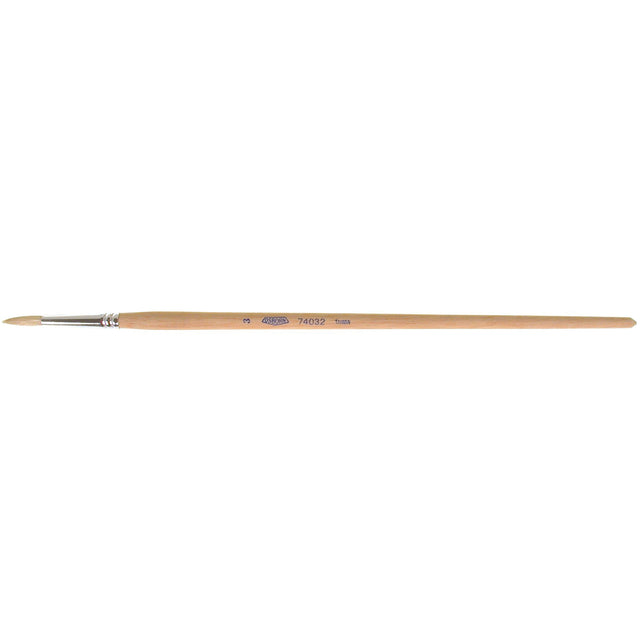 Pure White Bristle Round Marking Paint Brush, 3/16" Brush Width, White China, Wood Handle