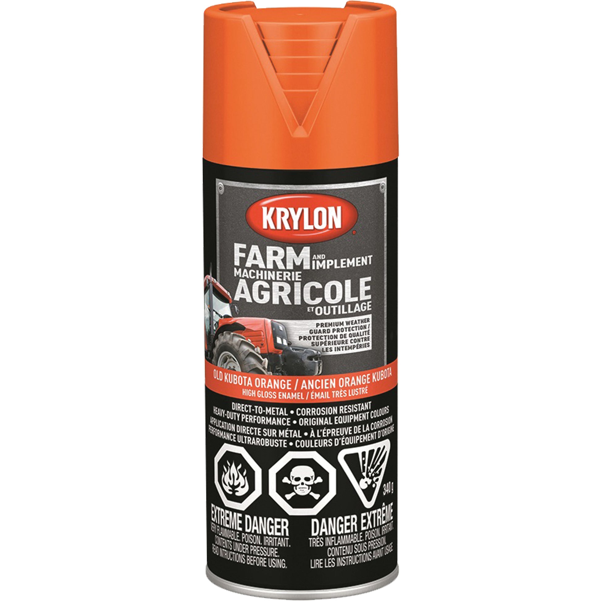 Farm & Implement Paint, Old Kubota Orange, High-Gloss, 340 g, Aerosol Can