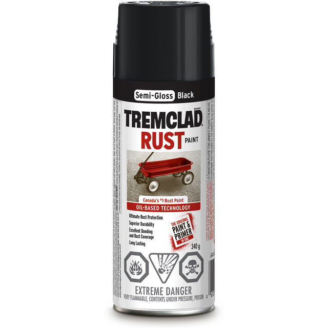 Tremclad® Oil Based Rust Paint, Black, Semi-Gloss, Aerosol Can