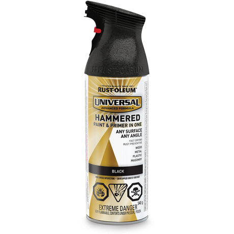Universal® Paint & Primer In One Spray Paint, Black, Hammered, Aerosol Can