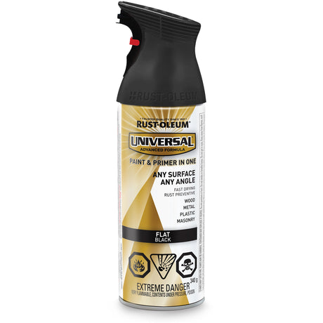 Universal® Enamel Paint & Primer In One, Black, Very Flat, Aerosol Can