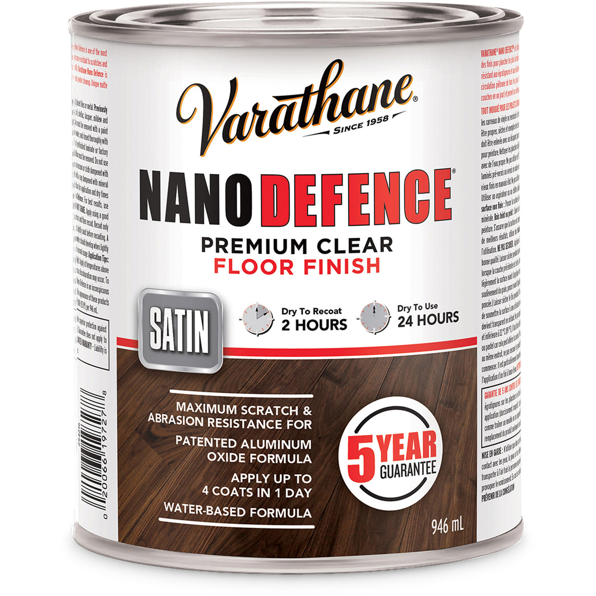 Varathane® Nano Defence® Premium Floor Finish, 946 ml, Clear, Satin