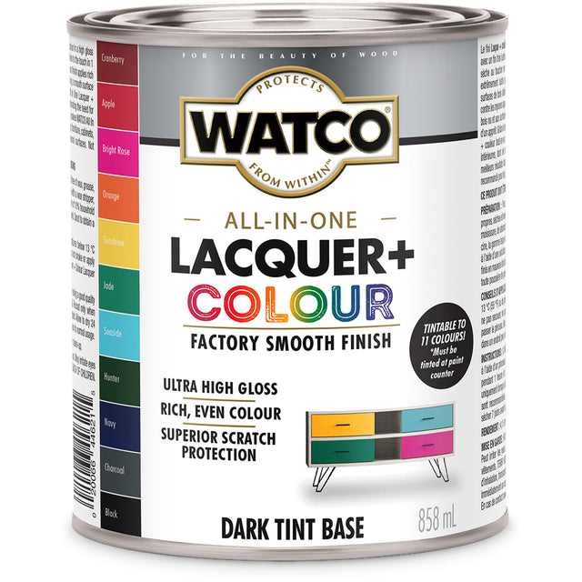 Watco® All In One Lacquer + Colour Dark Tint Base, 946 ml, Dark Tint Base, High-Gloss