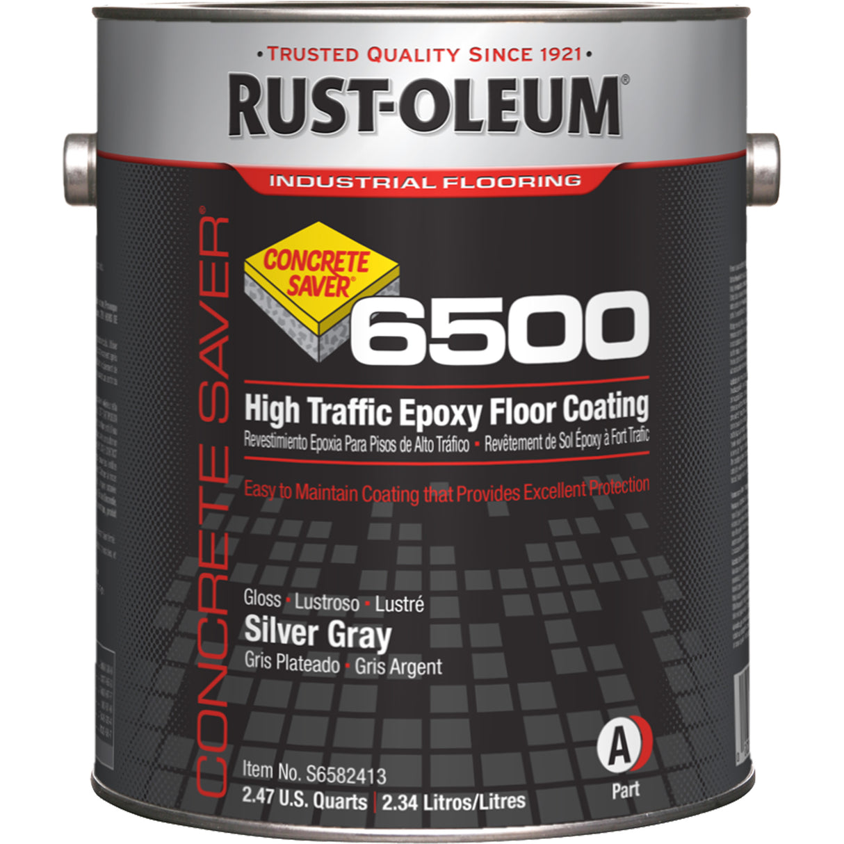 Concrete Saver 6500 System High Traffic Floor Coating, 1 gal./3.7 L, Solvent-Based, High-Gloss, Grey