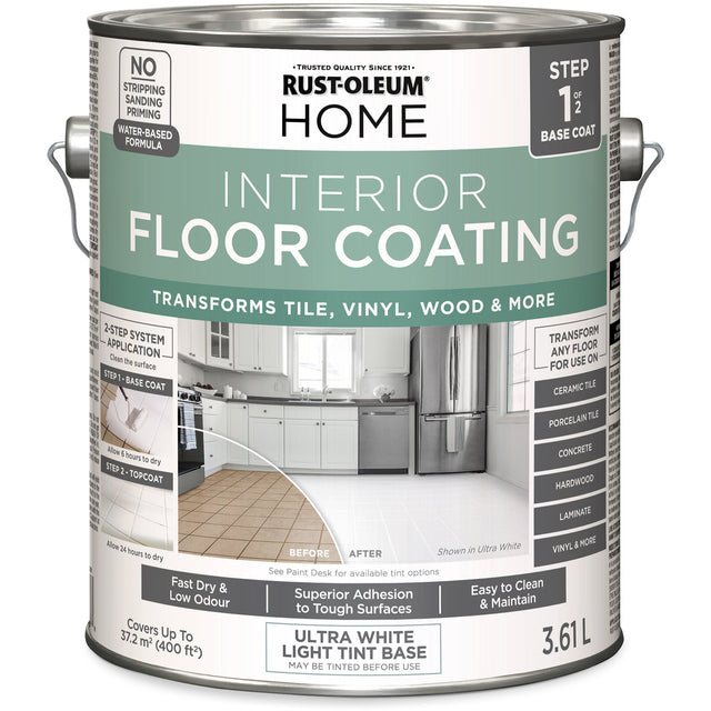 Home Interior Floor Coating System Base Coat, 3.61 L, Water-Based, Very Flat, Tint Base/White