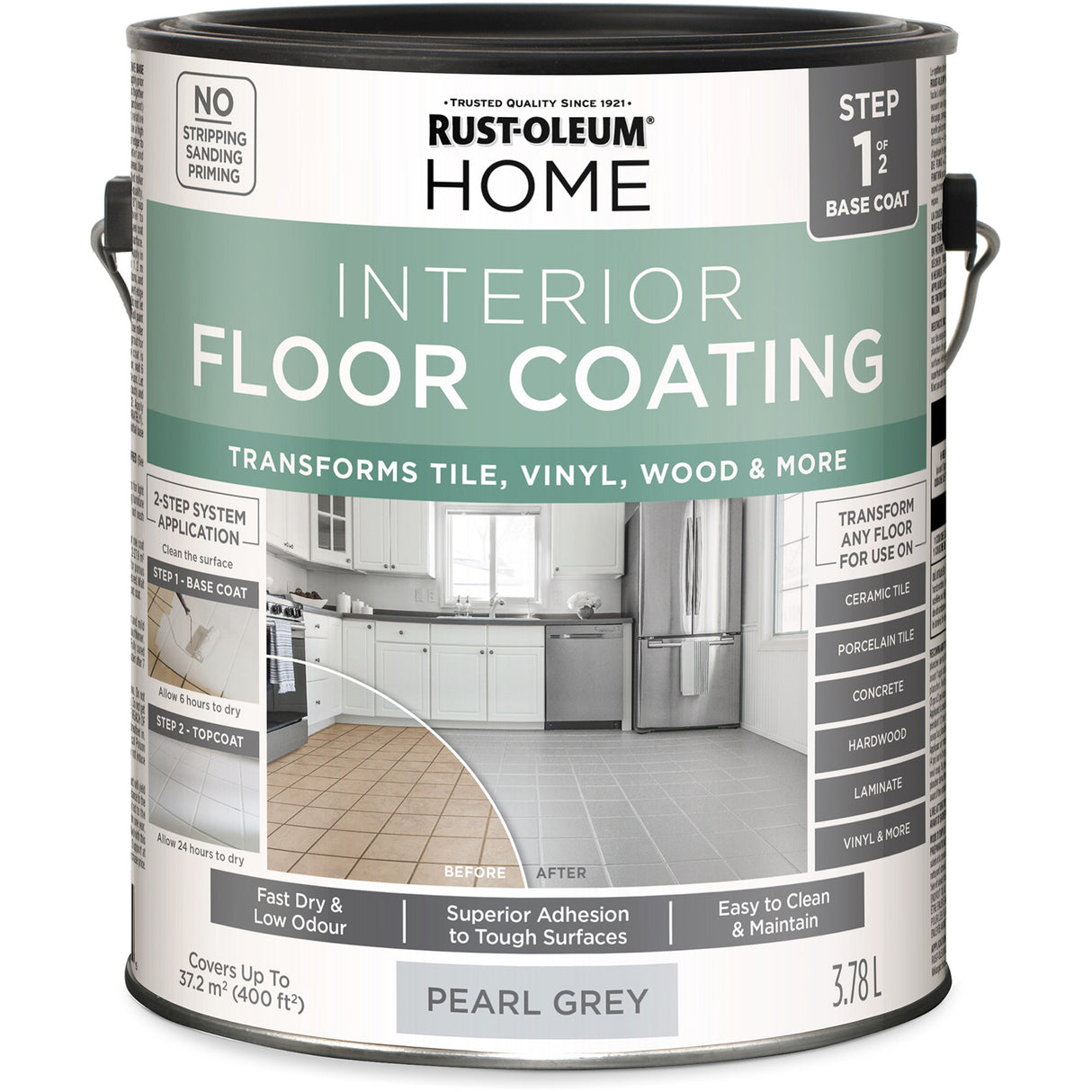Home Interior Floor Coating System Base Coat, 3.78 L, Water-Based, Very Flat, Grey