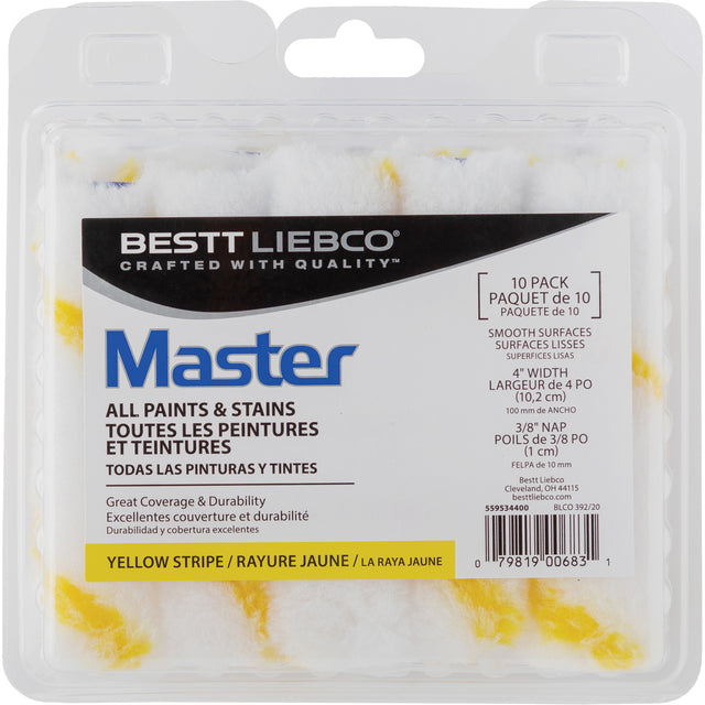 Master Yellow Stripe Mini Rollers, 10 mm (3/8") Nap, 101.6 mm (4") L