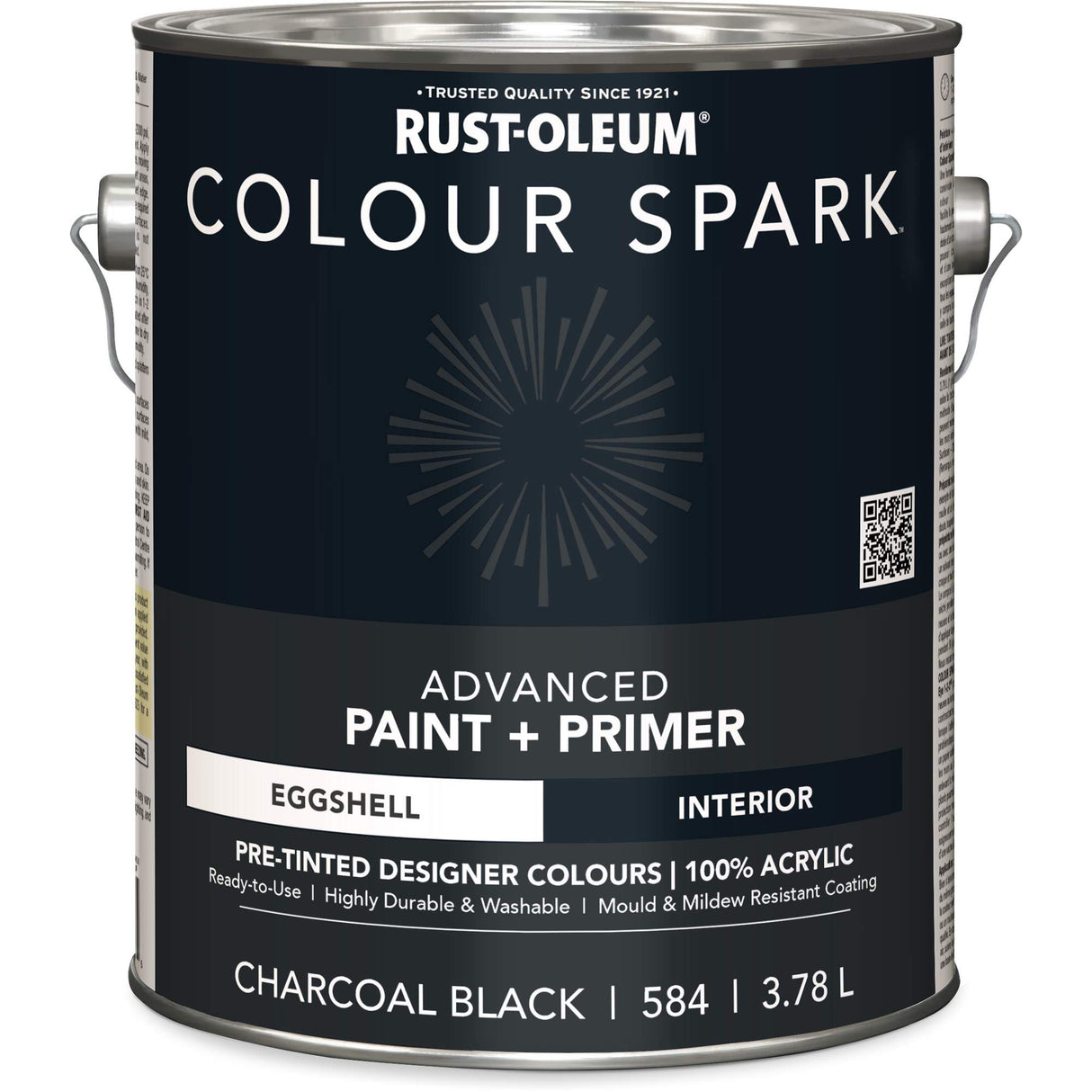 Colour Spark™ Interior Pre-Tinted Paint + Primer Wall Paint, Charcoal Black, Eggshell, 3.78 L, Gallon