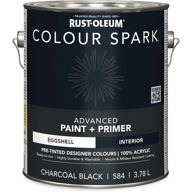 Colour Spark™ Interior Pre-Tinted Paint + Primer Wall Paint, Charcoal Black, Eggshell, 3.78 L, Gallon