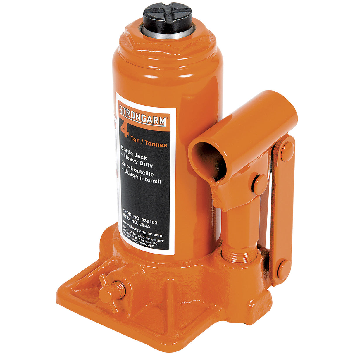 304A Bottle Jack, 4 tons, Manual Hydraulic, 12-1/4" Raised Height