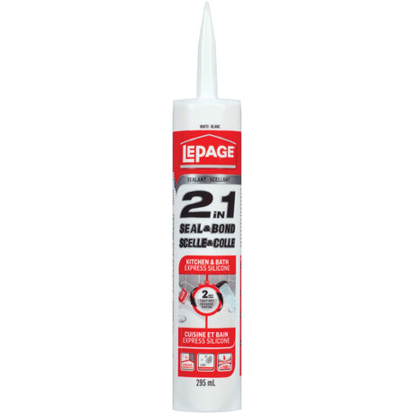 LePage® 2in1 Seal & Bond Sealant - Indoor Caulking for Kitchen, Bathroom Sink & Shower, Flexible & Water Resistant - 295 ml Cartridge, Clear, 1 Pack LePage