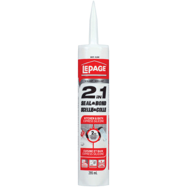 LePage® 2in1 Seal & Bond Sealant - Indoor Caulking for Kitchen, Bathroom Sink & Shower, Flexible & Water Resistant - 295 ml Cartridge, Clear, 1 Pack LePage