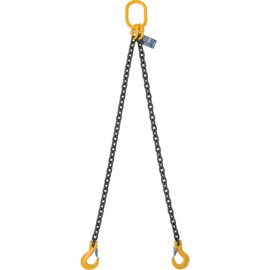 Chain Slings, 80 Chain, Double Legs, Oblong & Grab Hooks, 5/8" x 5'