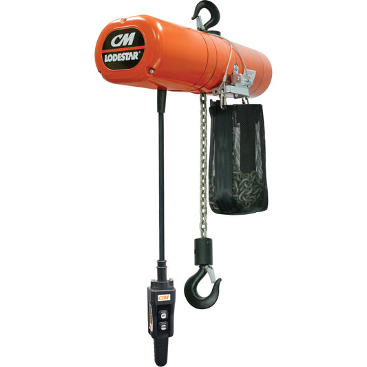 Lodestar Electric Chain Hoists, 10' Lift, 250 lbs. (0.125 tons) Capacity, 60 FPM