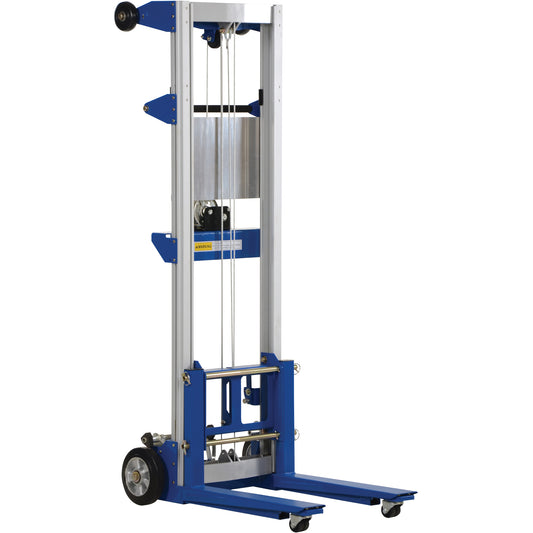 Fork Lift Stacker, Hand Winch Operated, 400 lbs. Capacity, 97" Max Lift