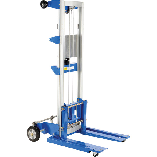 Fork Lift Stacker, Hand Winch Operated, 400 lbs. Capacity, 98" Max Lift