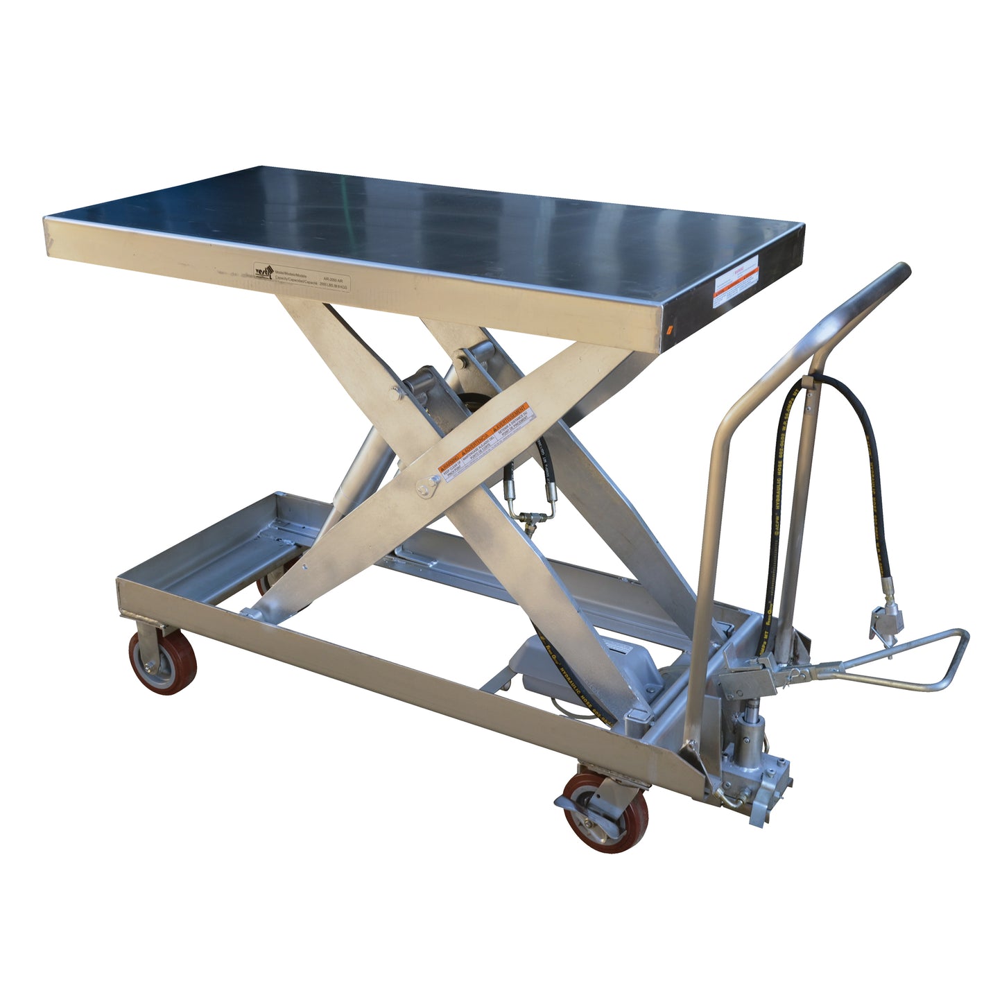 Pneumatic Hydraulic Scissor Lift Table, Stainless Steel, 47-1/2" L x 24" W, 2000 lbs. Cap.