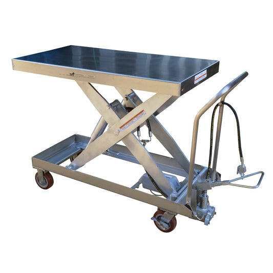 Pneumatic Hydraulic Scissor Lift Table, Stainless Steel, 47-1/2" L x 24" W, 2000 lbs. Cap.