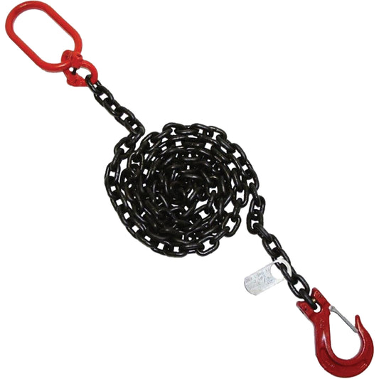 Chain Sling, Grade 80 Chain, Single Legs, Oblong & Slip Hooks, 1/2" x 10'