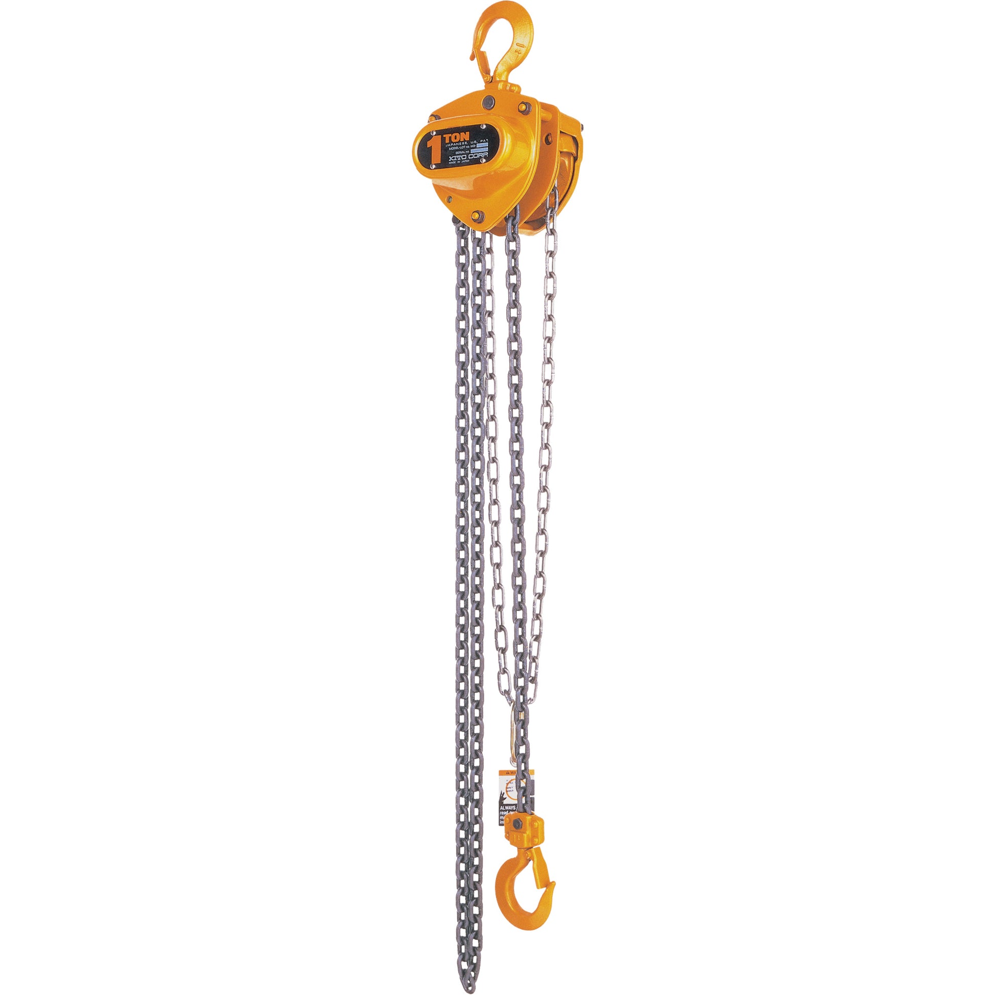 Kito Manual Chain Hoist, 15' Lift, 2000 lbs. (1 tons) Capacity, Steel Chain