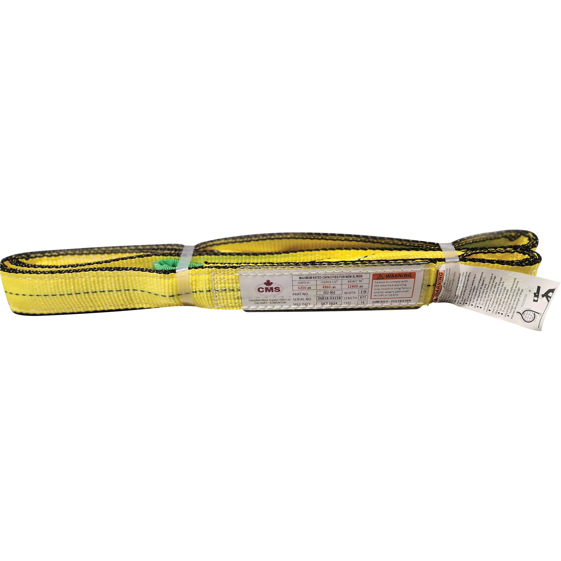 Polyester Web Sling, Double Ply, Twisted Eye, Type 4, 2" W x 8' L, 6400 lbs. Vertical Cap.
