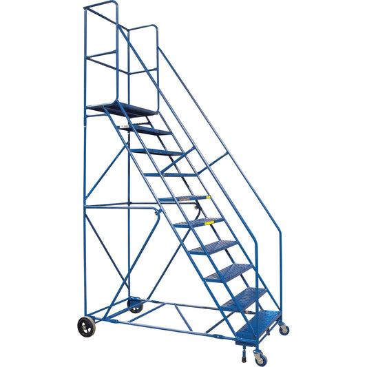 CSA-Certified Rolling Step Ladder with Locking Step, 10 Steps, 30" Step Width, 89" Platform Height, Steel