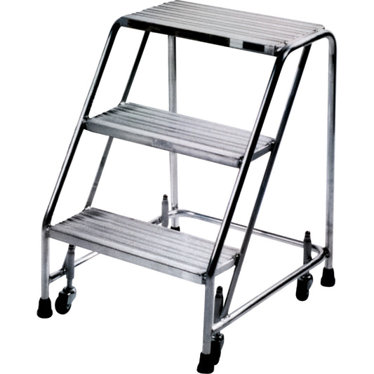 Rolling Ladders, 2 Steps, 24" Step Width, 19" Platform Height, Aluminum