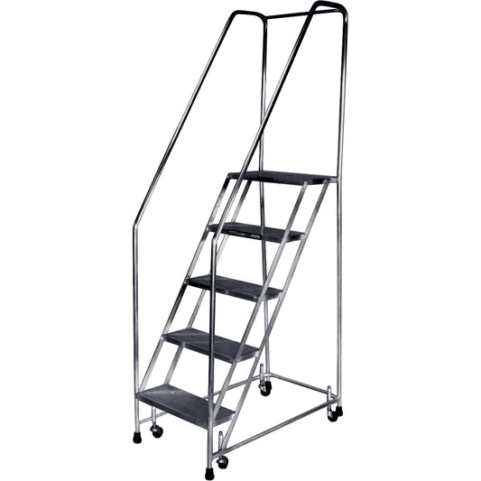 Rolling Ladders, 5 Steps, 24" Step Width, 47-1/2" Platform Height, Aluminum