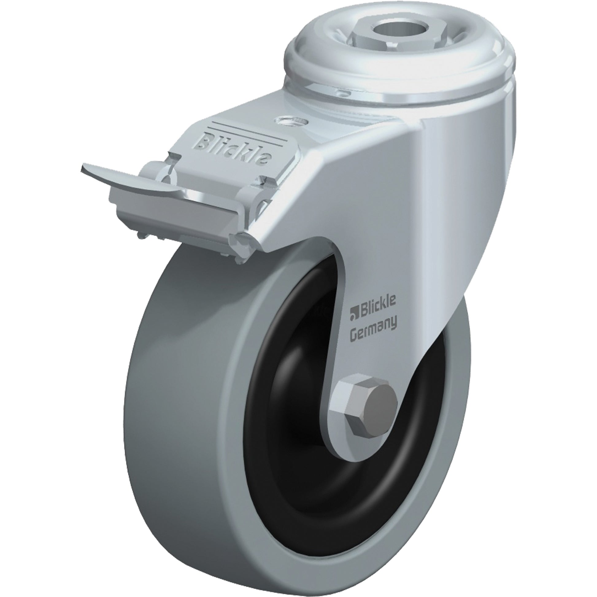 Light-Duty Caster, Swivel with Brake, 4" (101.6 mm), Solid Rubber, 242 lbs. (110 kg.)