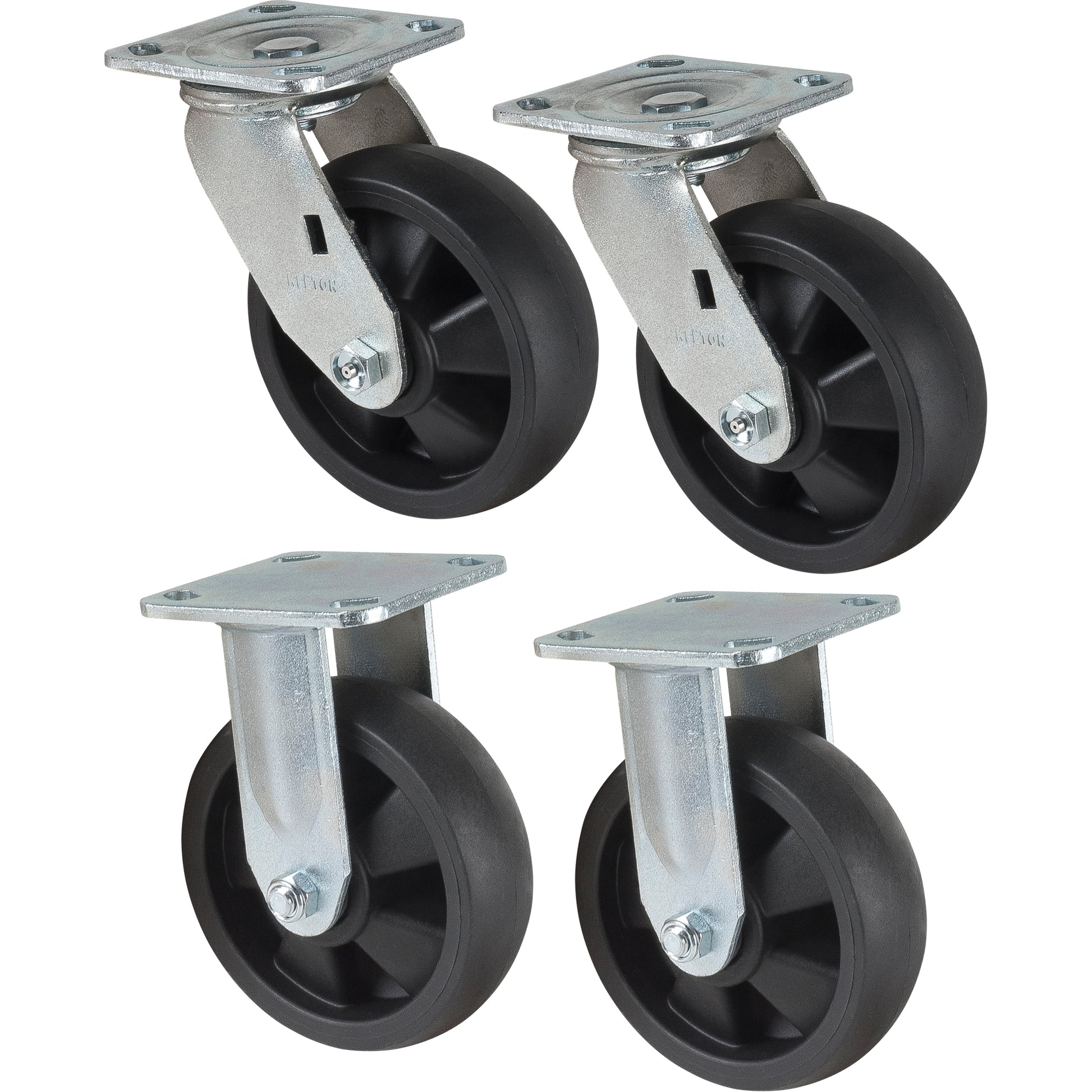 Caster Set, Rigid/Swivel, 6" (152.4 mm), Nylon, 2400 lbs. (1089 kg.)