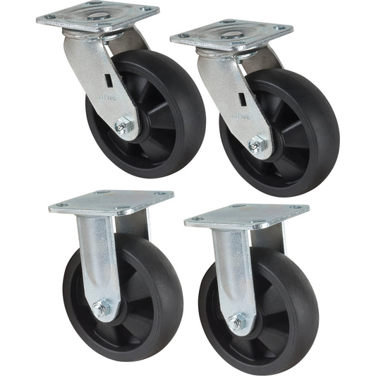 Caster Set, Rigid/Swivel, 6" (152.4 mm), Nylon, 2400 lbs. (1089 kg.)